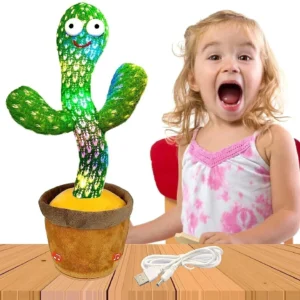 TAPUJI Dancing Cactus Repeats What You Say,Electronic Plush Toy with Lighting,Singing Cactus Recording and Repeat Your Words for Education Toys (Green)