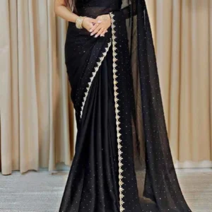 CHIGS Self Design Bollywood Georgette Saree (Black)