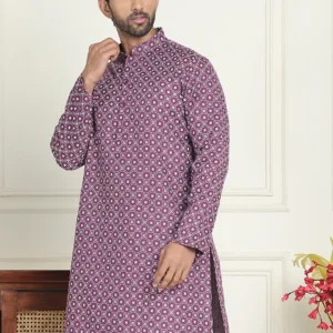Jompers Men Printed Pure Cotton Straight Kurta (Purple)